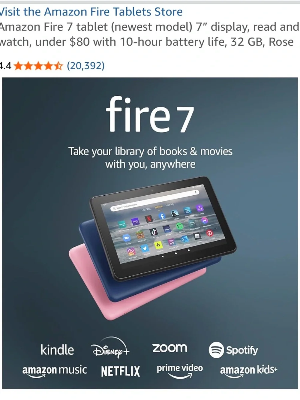 Amazon Fire 7 Tablet - Pink - Fire 7